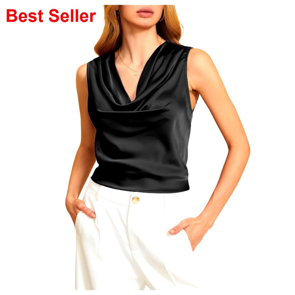Satin Cowl Neck Camisole Tank Top For Workwear And Dating